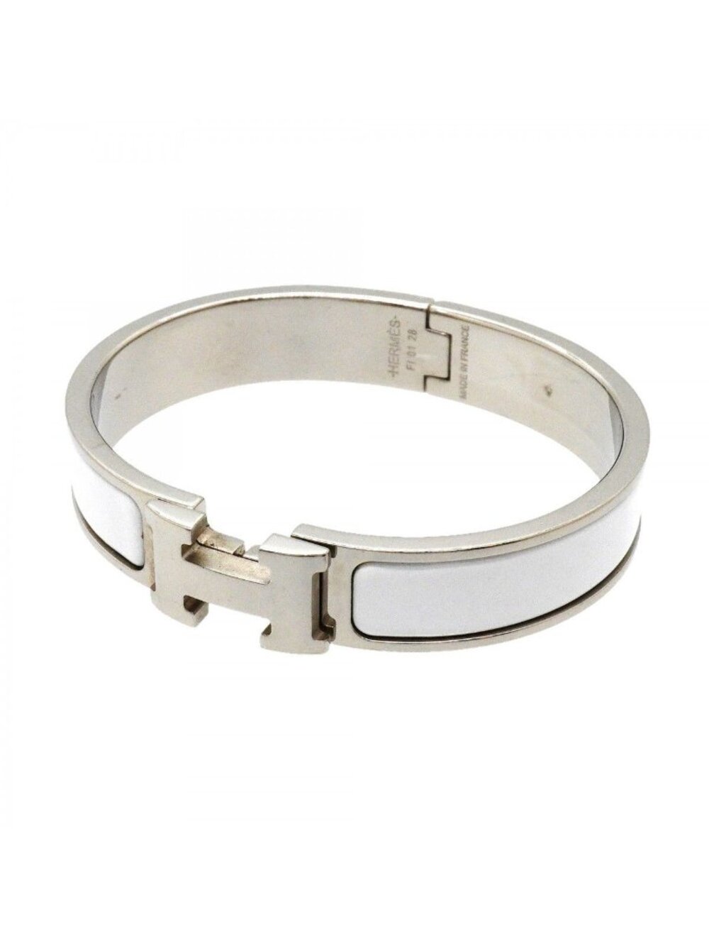 Hermes Bangle Clic Clac PM Metal Silver White Bracelet